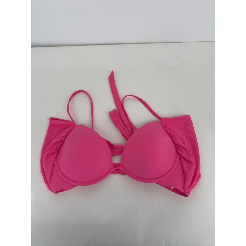 Carmen‎ Marc Valvo Hot Pink Bikini Top Underwire Ruched Sz M Tie Back Swimwear